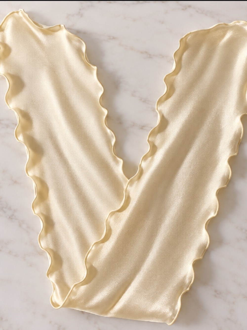 Vintage 60s 70s PA Paris Cream Satin Skinny Scarf Ruffle Edge USA